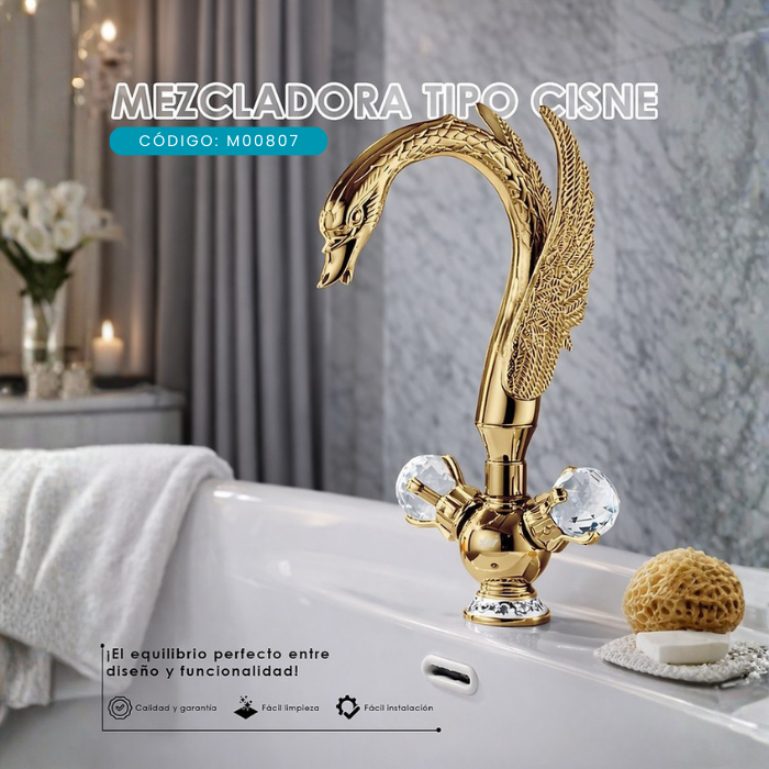 MEZCLADORA PARA LAVATORIO AL MUEBLE TIPO CISNE DORADO M00807 - 2