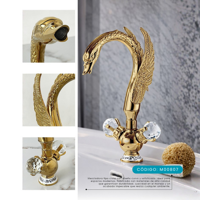 MEZCLADORA PARA LAVATORIO AL MUEBLE TIPO CISNE DORADO M00807 - 3