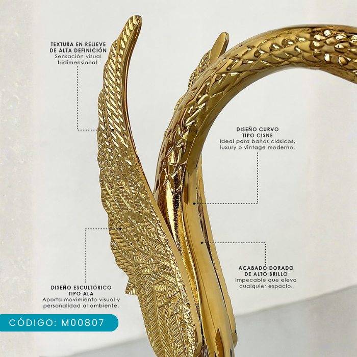 MEZCLADORA PARA LAVATORIO AL MUEBLE TIPO CISNE DORADO M00807 - 4