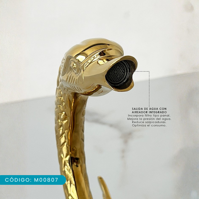 MEZCLADORA PARA LAVATORIO AL MUEBLE TIPO CISNE DORADO M00807 - 5