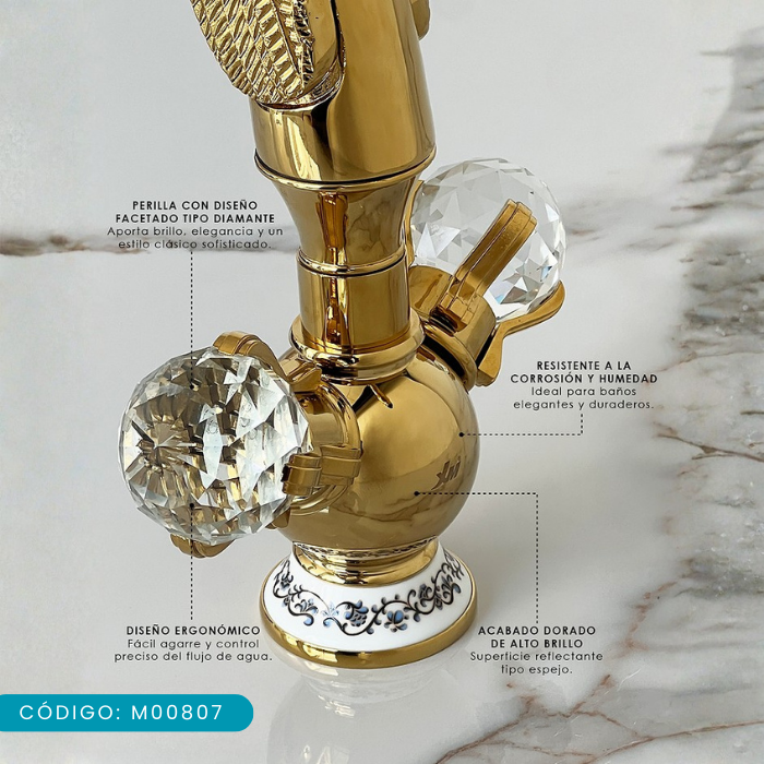 MEZCLADORA PARA LAVATORIO AL MUEBLE TIPO CISNE DORADO M00807 - 6
