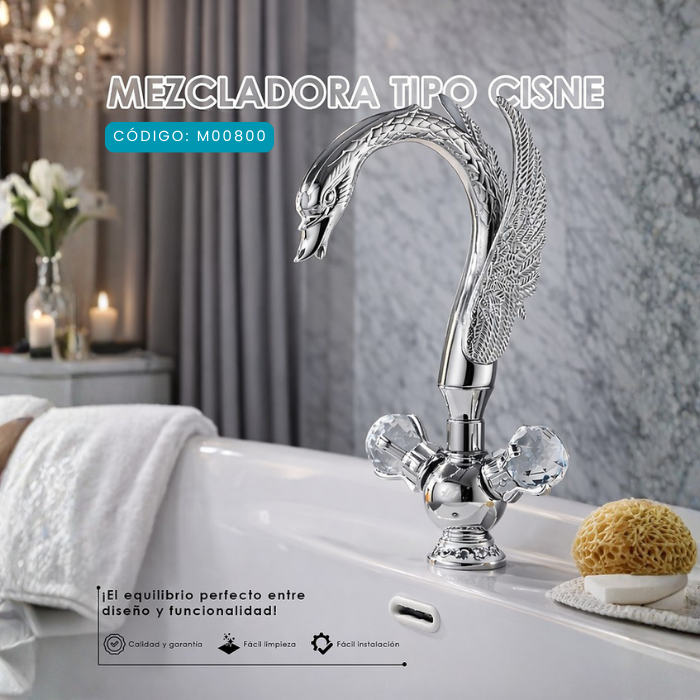 MEZCLADORA PARA LAVATORIO AL MUEBLE TIPO CISNE CROMADO M00800 - 2