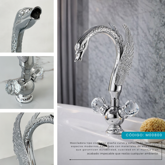 MEZCLADORA PARA LAVATORIO AL MUEBLE TIPO CISNE CROMADO M00800 - 3