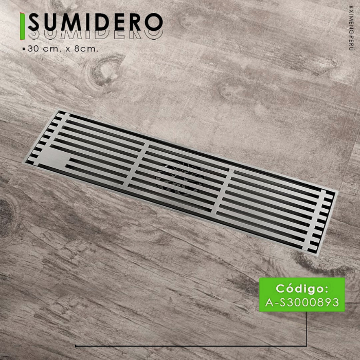SUMIDERO DE ACERO 304 RECTANGULAR 30 CM SATINADO A-S3000893 - 2