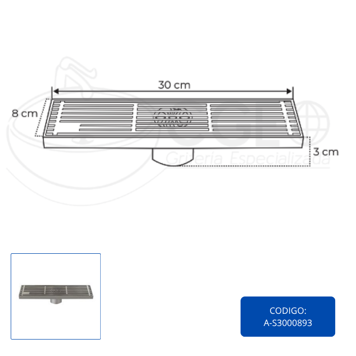 SUMIDERO DE ACERO 304 RECTANGULAR 30 CM SATINADO A-S3000893 - 4