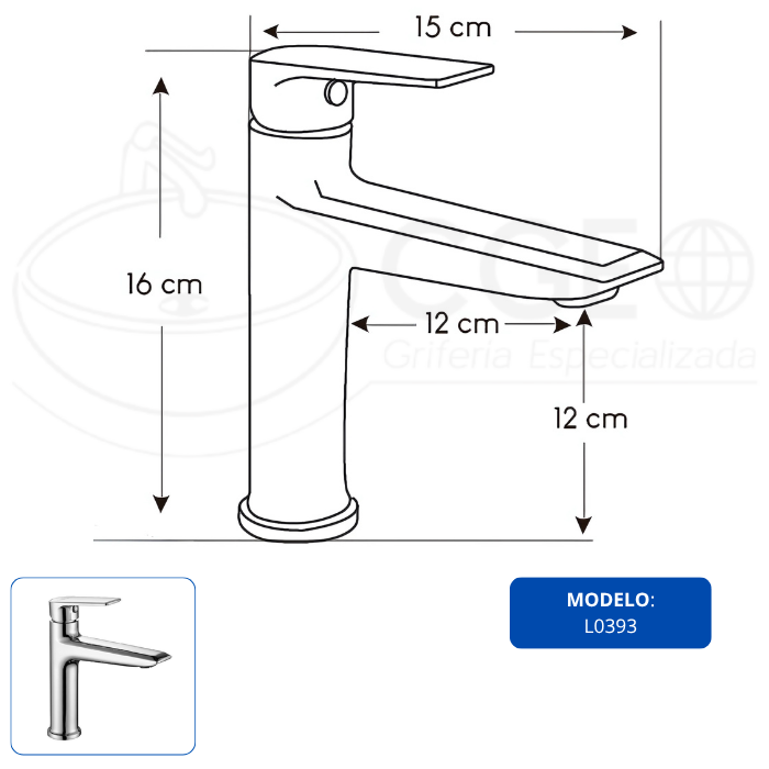 LLAVE PARA LAVATORIO MEDIANO CROMADO L0393 - 3