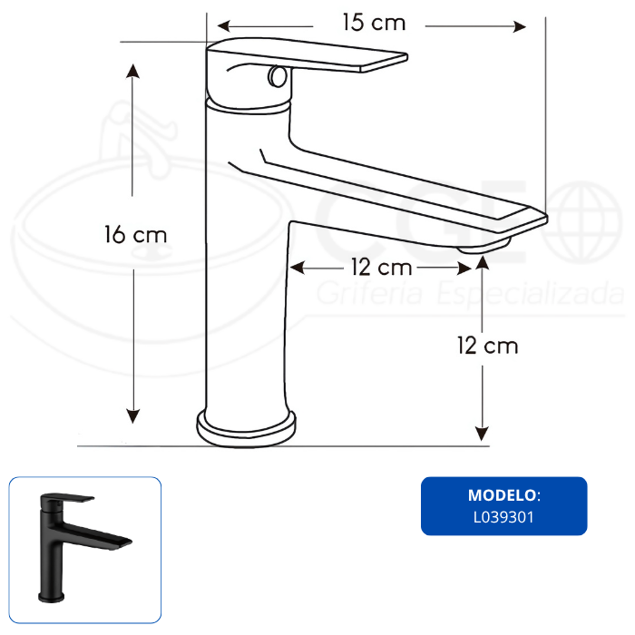 LLAVE PARA LAVATORIO MEDIANO NEGRO L039301 - 3