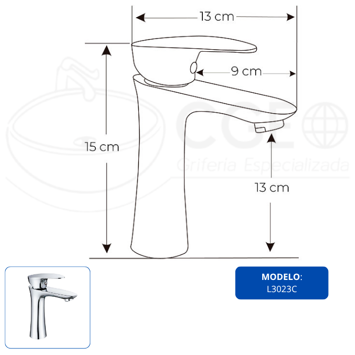 LLAVE PARA LAVATORIO MEDIANO CROMADO L3023C - 3