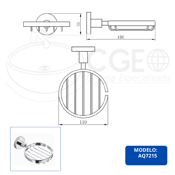 PORTA JABON PARA BAÑO CROMADO ROMA AQ7215 - 4