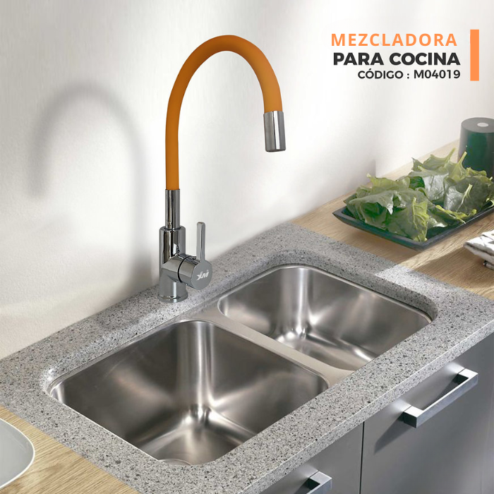 MEZCLADORA MONOCOMANDO DE COCINA FLEXIBLE NARANJA M04019 - 2