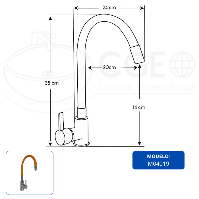 MEZCLADORA MONOCOMANDO DE COCINA FLEXIBLE NARANJA M04019 - 4