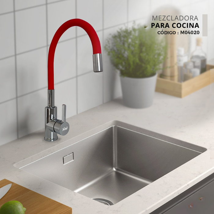 MEZCLADORA MONOCOMANDO DE COCINA FLEXIBLE ROJO M04020 - 2