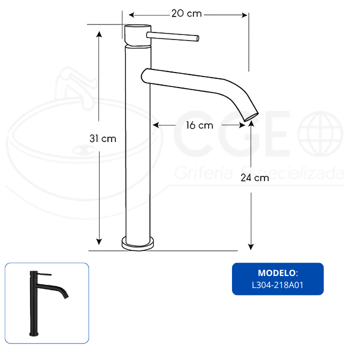 LLAVE PARA LAVATORIO ALTO NEGRO L304-218A01 - 3