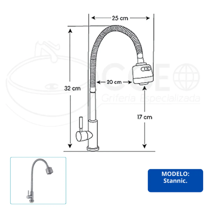 GRIFERIA PICO FLEXIBLE AL MUEBLE ACERO PESADO - 4