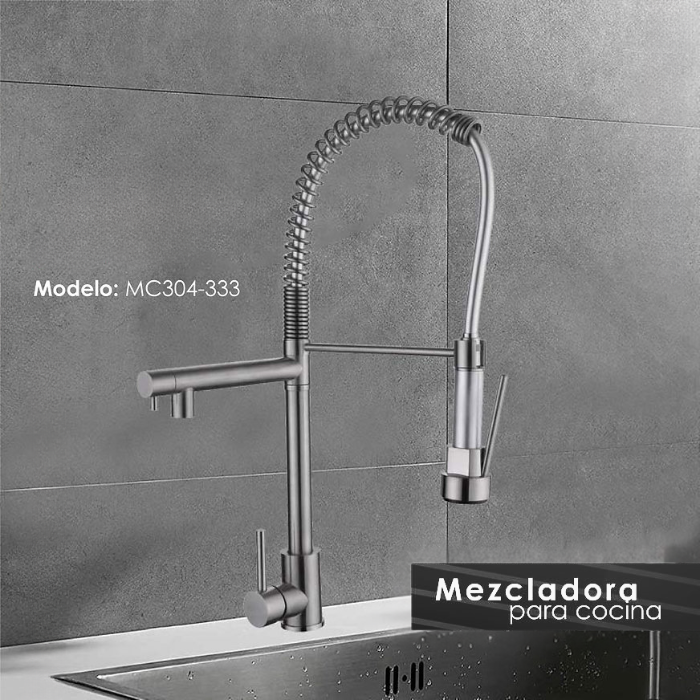 MEZCLADORA MONOCOMANDO DE COCINA DOBLE SALIDA SATINADO MC304-333 - 2