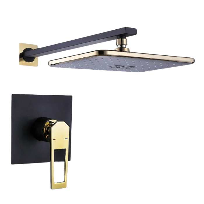 MEZCLADORA DE DUCHA MINIMALISTA CUADRADO BRONCE NEGRO CON DORADO - 1