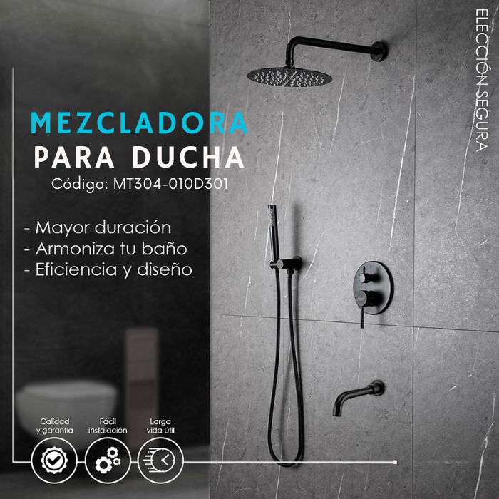 MEZCLADORA PARA DUCHA Y TINA NEGRO REDONDO MT304- 010D301 - 2