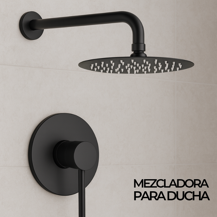 MEZCLADORA DUCHA NEGRA REDONDA F3205B - 2