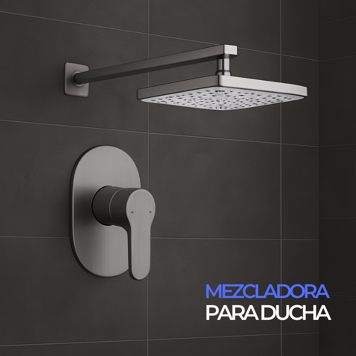 MEZCLADORA DE DUCHA MINIMALISTA CUADRADO BRONCE GRIS - 2