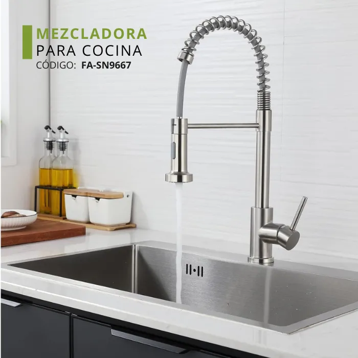 MEZCLADORA MONOCOMANDO PARA COCINA EXTRAÍBLE SATINADO FA-SN9667 - 2