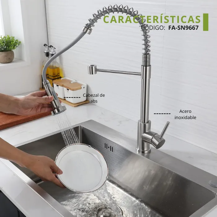 MEZCLADORA MONOCOMANDO PARA COCINA EXTRAÍBLE SATINADO FA-SN9667 - 3