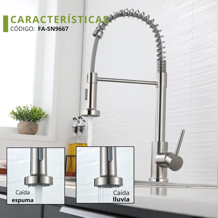 MEZCLADORA MONOCOMANDO PARA COCINA EXTRAÍBLE SATINADO FA-SN9667 - 4