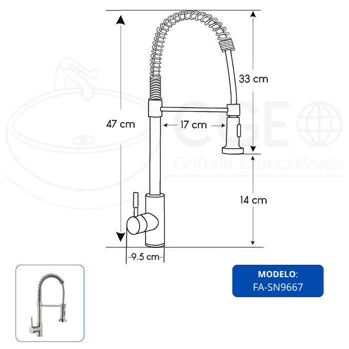 MEZCLADORA MONOCOMANDO PARA COCINA EXTRAÍBLE SATINADO FA-SN9667 - 5