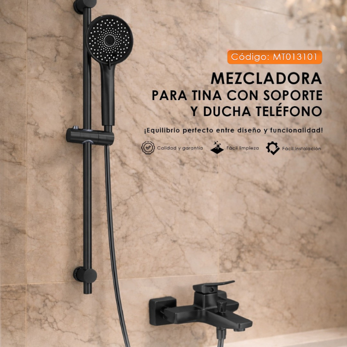 MEZCLADORA MONOCOMANDO PARA DUCHA TELEFONO CON BARRA GUN NEGRO MT013101 - 2