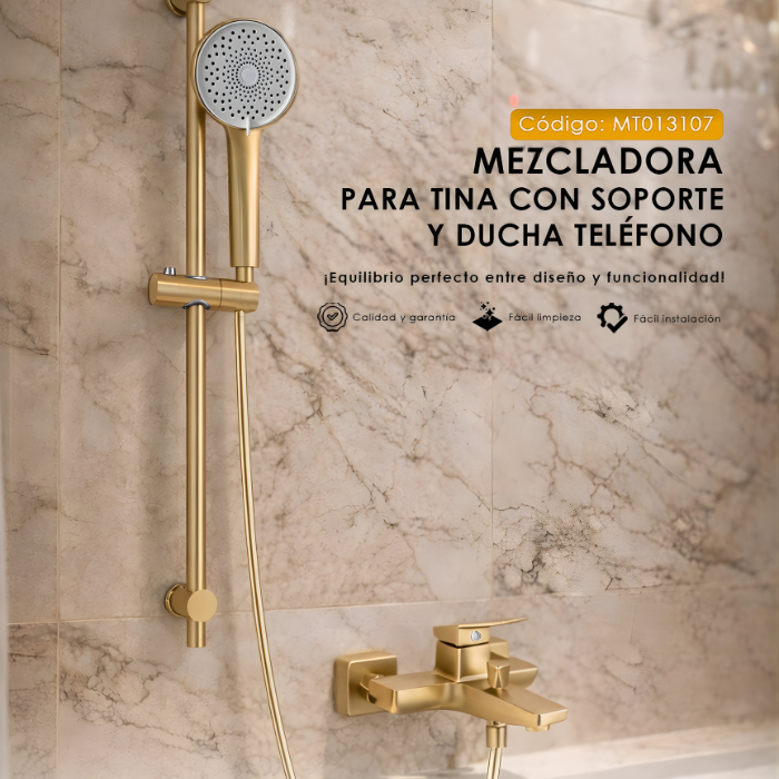 MEZCLADORA MONOCOMANDO PARA DUCHA TELEFONO CON BARRA DORADO MT013107 - 2