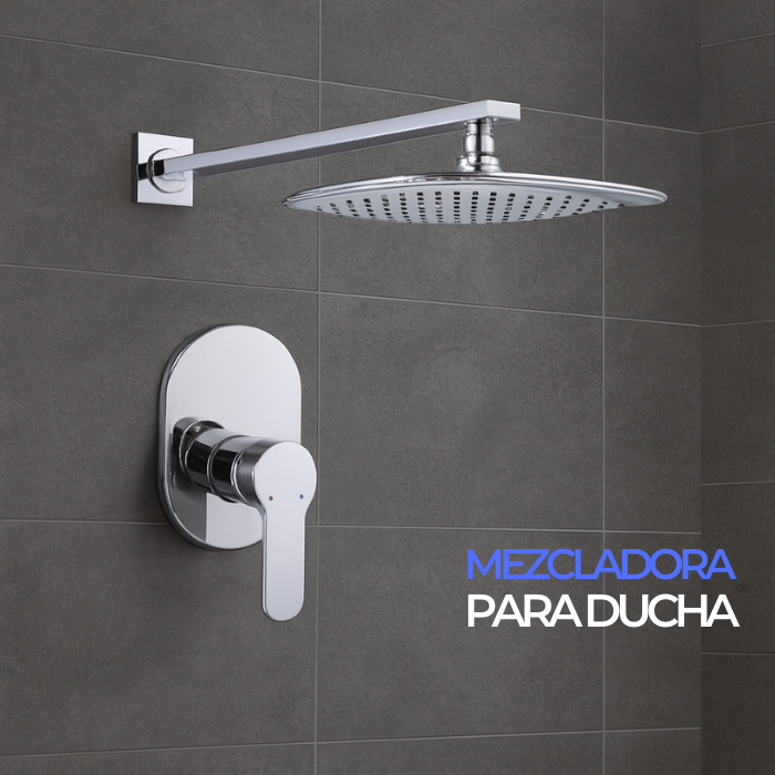 MEZCLADORA DE DUCHA MINIMALISTA CUADRADO BRONCE CROMADO - 2