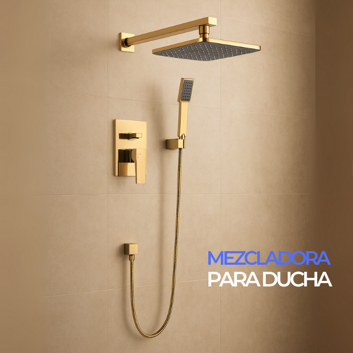 MEZCLADORA DE DUCHA Y TELEFONO CUADRADO BRONCE DORADO 6004 SANDS 1 - 2