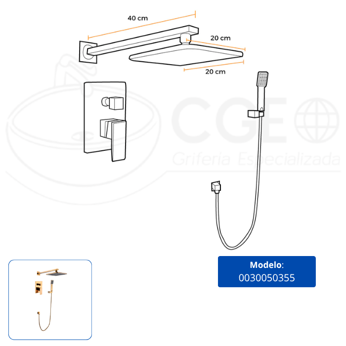 MEZCLADORA DE DUCHA Y TELEFONO CUADRADO BRONCE DORADO 6004 SANDS 1 - 3