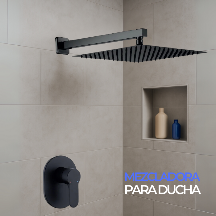 MEZCLADORA DE DUCHA NEGRO CUADRADA CON CANOPLA OVALADA 6023 - 2