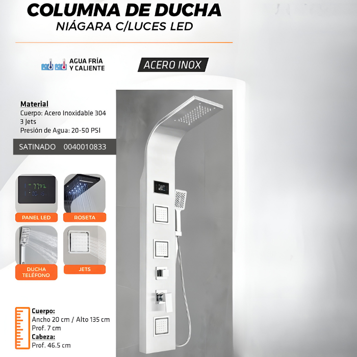 COLUMNA DE DUCHA NIÁGARA C/LUCES LED SATINADA SUS 304 - 2