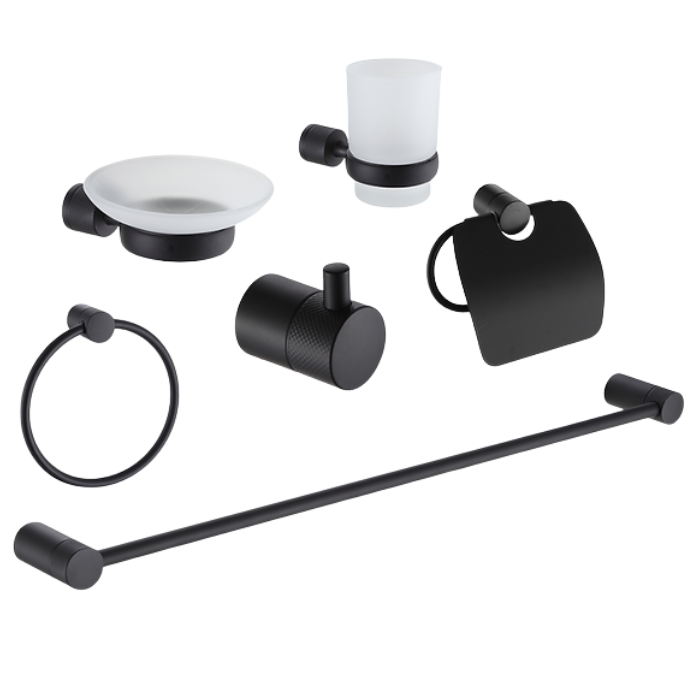 SETS DE BAÑO 6PIEZAS REDONDO ACERO 304 NEGRO 74401 - 1
