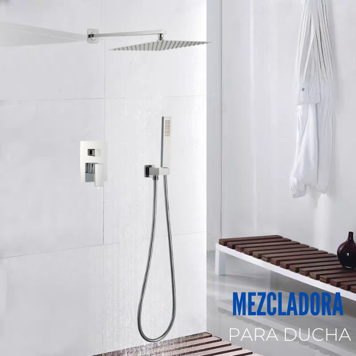 MEZCLADORA DE DUCHA Y TELEFONO CUADRADO CROMADO FB024 SANDS BRONCE - 2