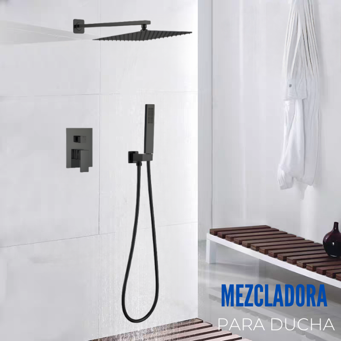 MEZCLADORA DE DUCHA Y TELEFONO CUADRADO NEGRO FB024 SANDS BRONCE - 2