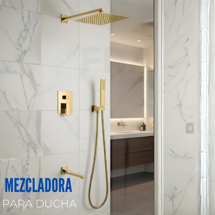 MEZCLADORA PARA BAÑO Y TINA CUADRADO DORADO FB024T SANDS BRONCE - 2
