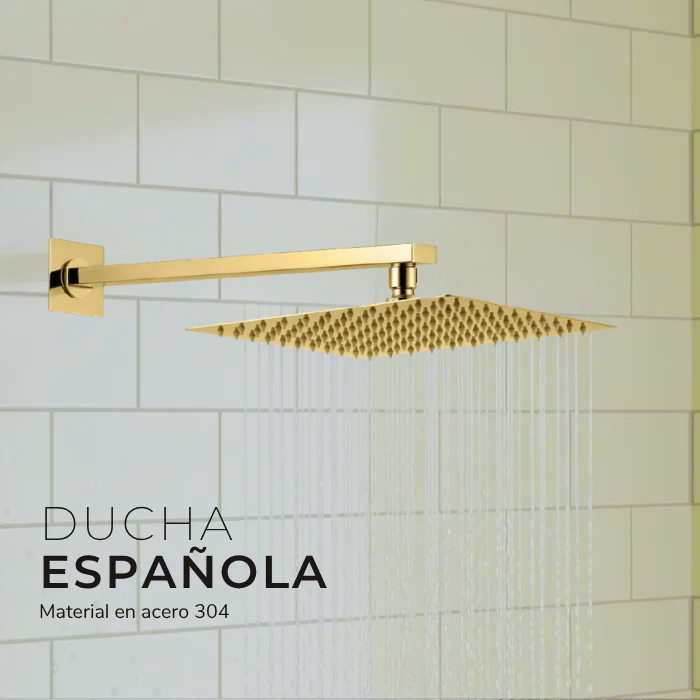 DUCHA ESPAÑOLA DE ACERO 304 DORADO +BRAZO P/6012 -SANDS 30 CM - 2