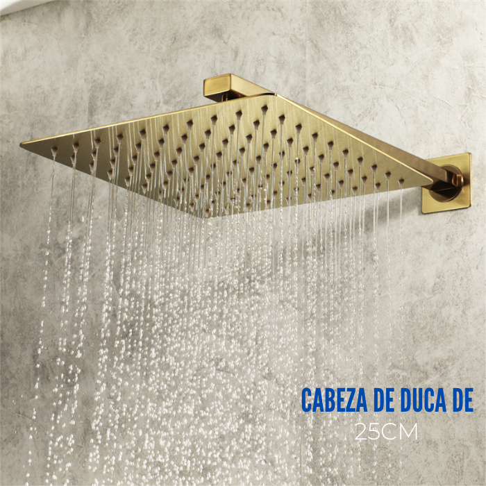DUCHA ESPAÑOLA DE ACERO 304 DORADO +BRAZO P/6012 -SANDS 25 CM - 2