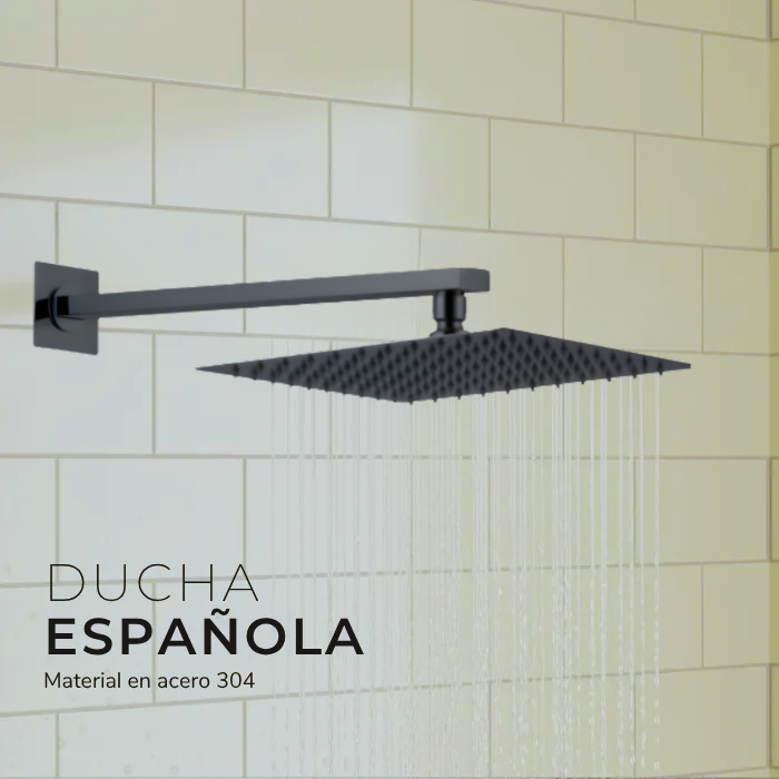 DUCHA ESPAÑOLA DE ACERO 304 NEGRO +BRAZO P/6012 -SANDS 25 CM - 2