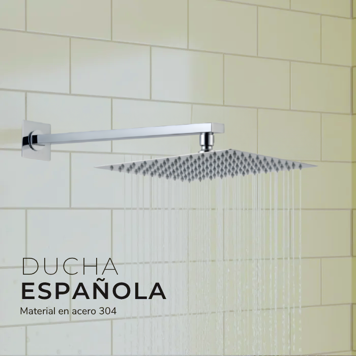 DUCHA ESPAÑOLA DE ACERO 304 CROMADO +BRAZO P/6012 -SANDS 30 CM - 2