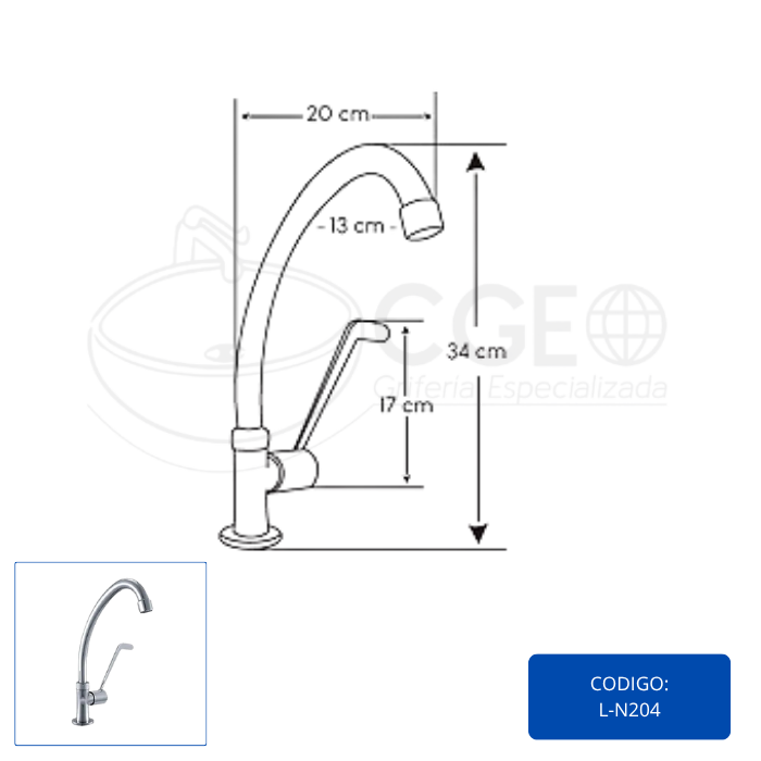 LLAVE HOSPITALARIO DE LAVADERO AL MUEBLE L-N204 - 4