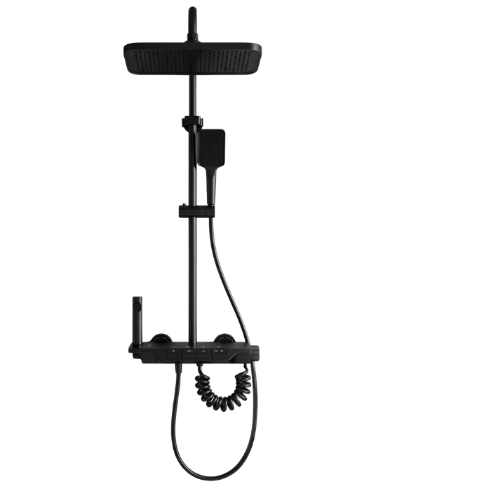 DUCHAS MULTI. MODERNA MAD 4 TECLAS C/ROCIADOR Y LED NEGRO - 1