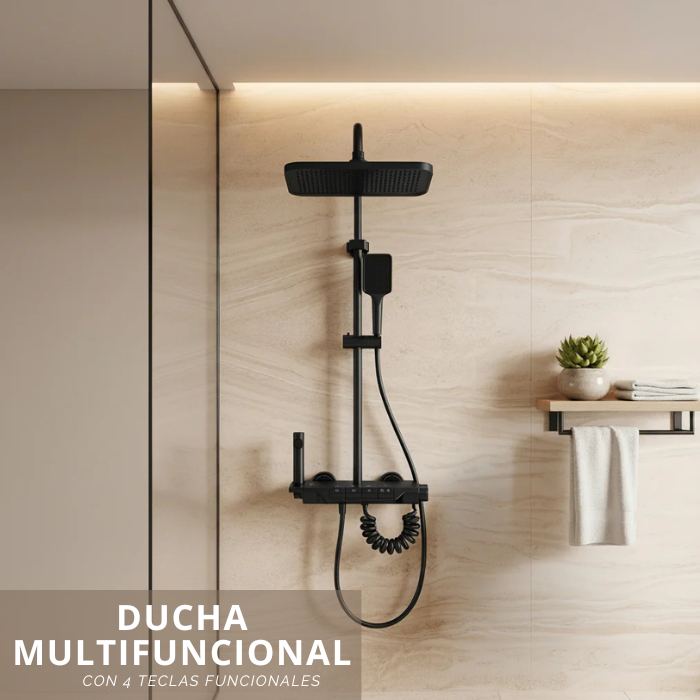 DUCHAS MULTI. MODERNA MAD 4 TECLAS C/ROCIADOR Y LED NEGRO - 2