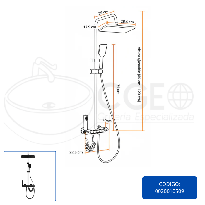 DUCHAS MULTI. MODERNA MAD 4 TECLAS C/ROCIADOR Y LED NEGRO - 3