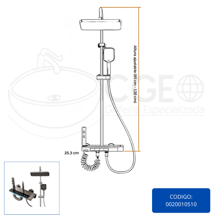 DUCHA MULTI. MODERNA MAD 4 TECLAS C/ROCIADOR Y LED NEGRO - 3