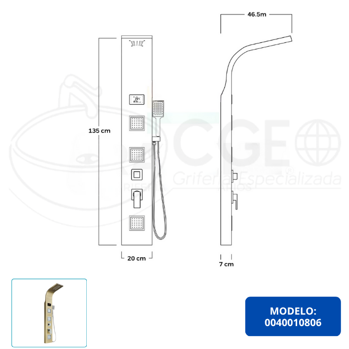 COLUMNA DE DUCHA NIAGARA SATIN GOLD - 3