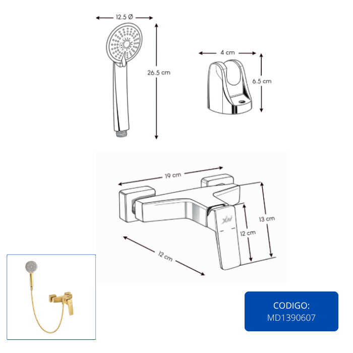 MEZCLADORA MONOCOMANDO PARA DUCHA TELEFONO DORADO MD1390607 - 4