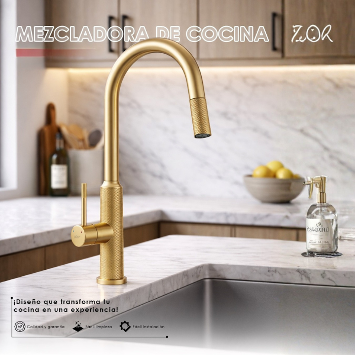MEZCLADORA MONOCOMANDO DE COCINA DORADO CEPILLADO MC304-0807 - 2